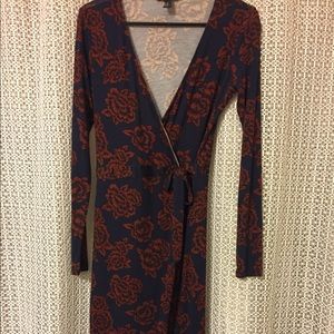 Floral print knee length wrap dress